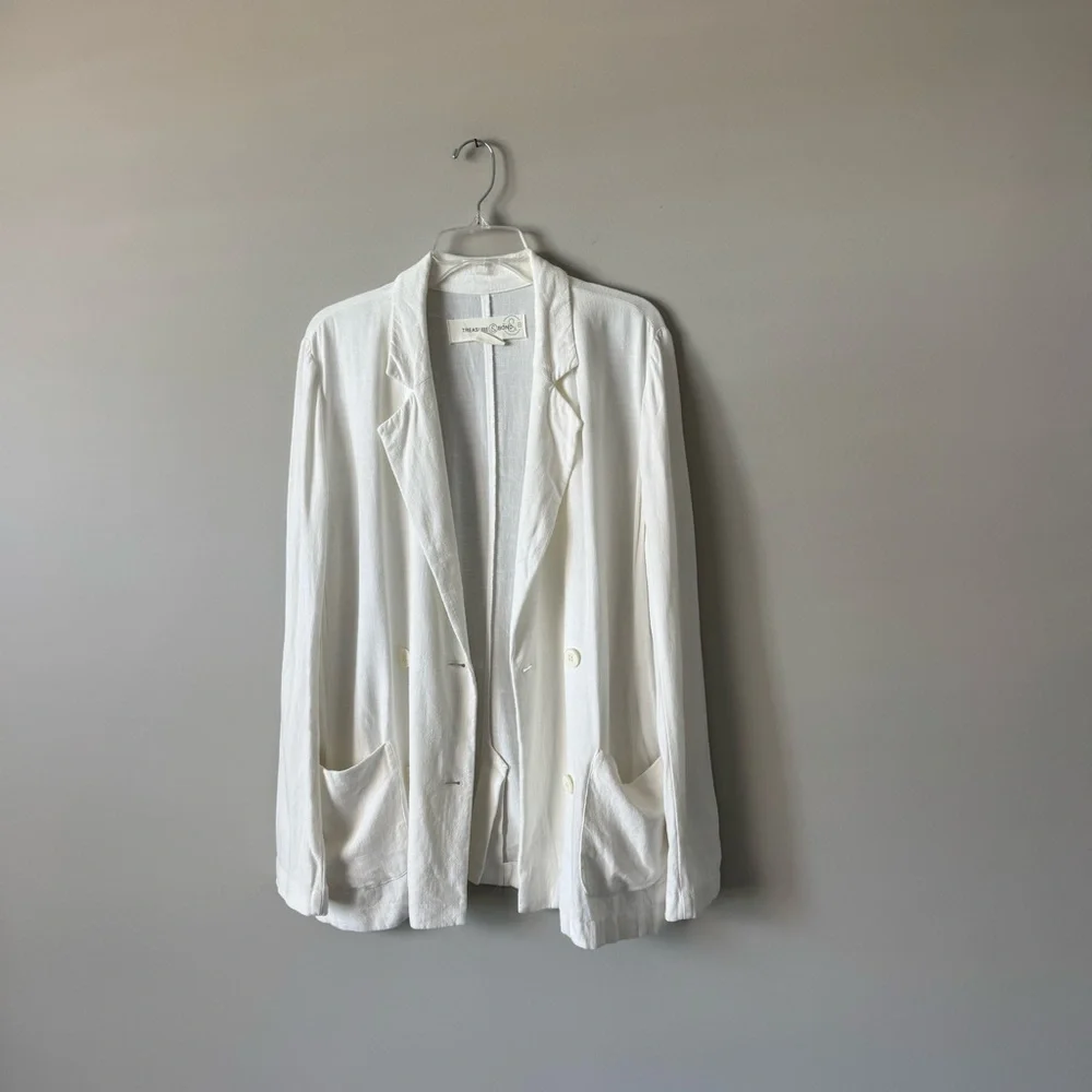 Treasure & Bond Bouncy Oversized Linen Cotton Blend Blazer Top - Picture 6 of 7